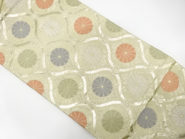 JAPANESE KIMONO / ANTIQUE FUKURO OBI / SILK / WOVEN TATEWAKU & KIKU